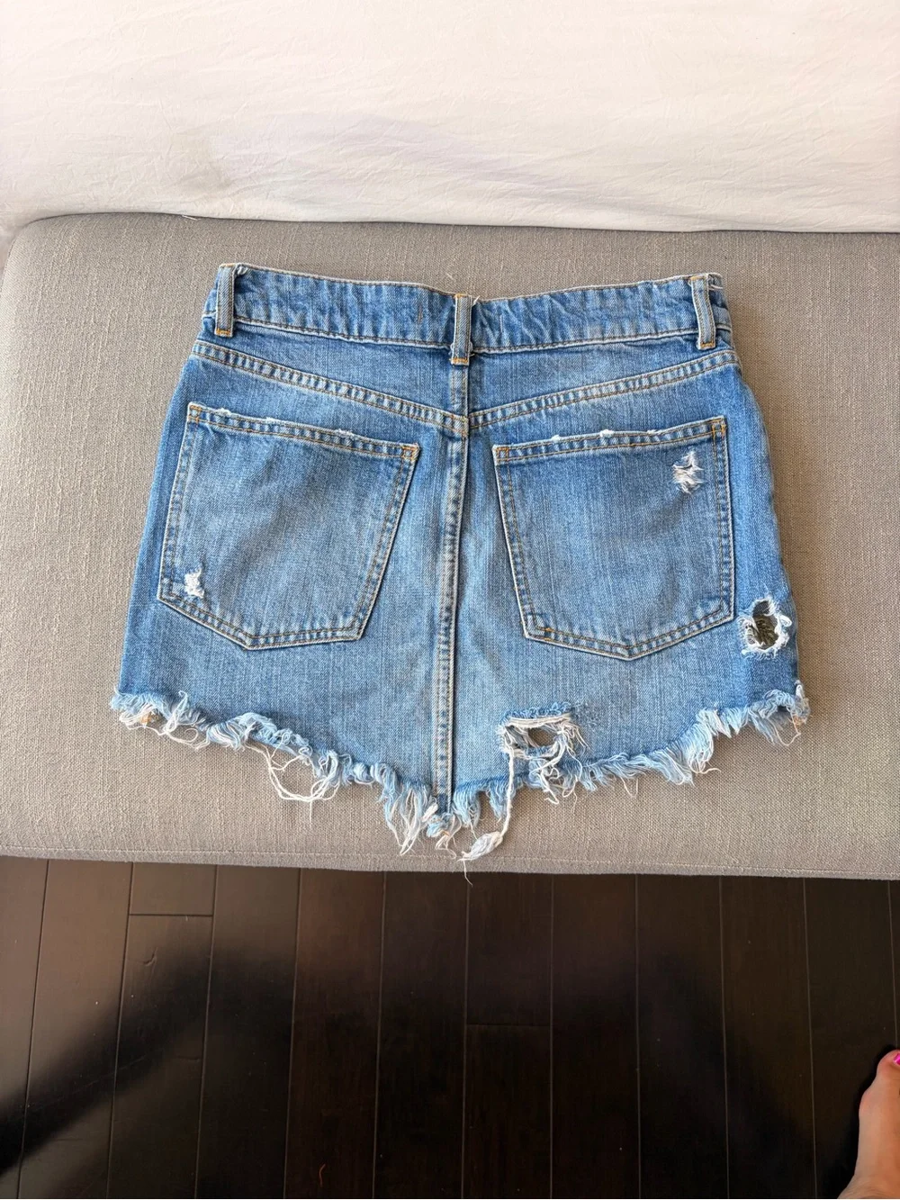 Free People Embroidered Floral Denim Mini Skirt